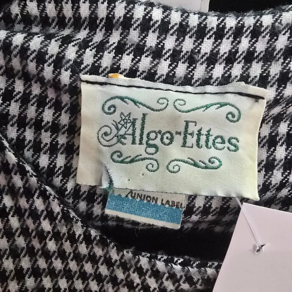 Vintage Algo Ettes Black Hounds Tooth Long Sleeve Button Up Midi Dress Size S/M - Picture 10 of 12